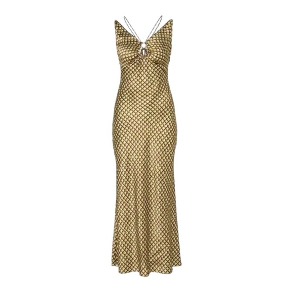 Bec & Bridge Quinn Midi Halter Dress in Silk Siena Geo - Picture 4 of 11